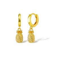Huggie Hoop Drop Earring Brass Pineapple real gold plated for woman golden Sold By Pair