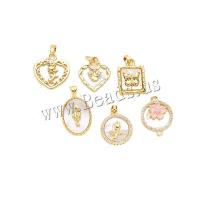 Cubic Zirconia Micro Pave Brass Pendant with White Shell plated DIY & micro pave cubic zirconia & enamel golden Sold By PC