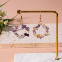Zinc Alloy Drop Earrings with Natural Gravel gold color plated fashion jewelry & for woman nickel lead & cadmium free Sold By Pair