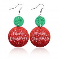 Christmas Earrings, PU Leather, Christmas Design & fashion jewelry & for woman, more colors for choice, 80x40mm, Sold By Pair