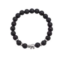 Gemstone Bracelets, Lava, with Tibetan Style, Round, silver color plated, fashion jewelry & Unisex, black, 8mm, Length:Approx 18 cm, Sold By PC