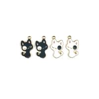 Tibetan Style Enamel Pendants, Cat, gold color plated, DIY, more colors for choice, 15x24mm, Approx 100PCs/Bag, Sold By Bag
