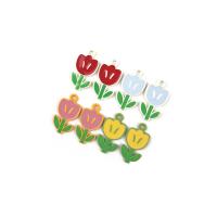 Tibetan Style Enamel Pendants, Flower, painted, DIY, more colors for choice, 11x22mm, Approx 100PCs/Bag, Sold By Bag