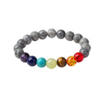 Gemstone Bracelets, Map Stone, with Gemstone & Tibetan Style, Round, silver color plated, fashion jewelry & Unisex & different size for choice, mixed colors, Length:Approx 20 cm, Sold By PC