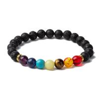 Gemstone Bracelets, Lava, with Gemstone & Tibetan Style, Round, gold color plated, fashion jewelry & Unisex, mixed colors, 8mm, Length:Approx 20 cm, Sold By PC
