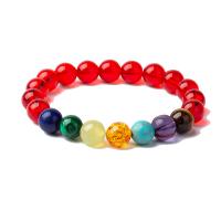 Bracelet de perles de verre, avec pierre gemme, Rond, bijoux de mode & unisexe, couleurs mélangées, 10mm, Longueur:Environ 20 cm, Vendu par PC
