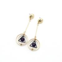 Brass Stud Earring, with Natural Stone, fashion jewelry & for woman, nickel, lead & cadmium free, 28x80mm, Sold By Pair