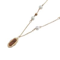 Stainless Steel Jewelry Necklace 304 Stainless Steel with Resin & Plastic Pearl Vacuum Ion Plating fashion jewelry & for woman golden Length Approx 20.28 Inch Sold By PC