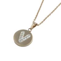 Stainless Steel Jewelry Necklace, 304 Stainless Steel, with Rhinestone Clay Pave, Vacuum Ion Plating, fashion jewelry & for woman, golden, 17x2.50mm, Length:Approx 18.43 Inch, Sold By PC