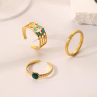 Tibetan Style Ring Set, gold color plated, three pieces & for woman & enamel, golden, nickel, lead & cadmium free, Sold By Set