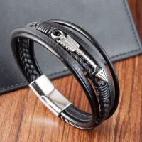 PU Leather Cord Bracelets, with 304 Stainless Steel, arrowhead, vintage & for man, black, Length:21 cm, Sold By PC