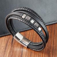 Bracelets cordon PU, cuir PU, avec Acier inoxydable 304, Vintage & pour homme, noire, Longueur:21 cm, Vendu par PC