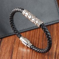 Bracelets cordon PU, cuir PU, avec Acier inoxydable 304, Vintage & pour homme, noire, Longueur:21 cm, Vendu par PC