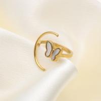Stainless Steel Finger Ring 304 Stainless Steel with Shell Butterfly plated fashion jewelry & for woman gold 23.5mm Sold By PC