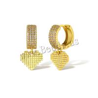 Cubic Zirconia Micro Pave Brass Earring, Heart, real gold plated, micro pave cubic zirconia & for woman, golden, Sold By Pair