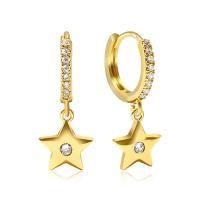 Boucles d'oreilles en laiton zircon cubique pavent, étoile, Plaqué d'or, pavé de micro zircon & pour femme, Or, Vendu par paire