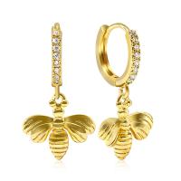 Cubic Zirconia Micro Pave Brass Earring, Bee, real gold plated, micro pave cubic zirconia & for woman, gold, Sold By Pair