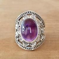 Tibetan Style Finger Ring, with Amethyst, fashion jewelry & different size for choice, nickel, lead & cadmium free, Sold By Bag