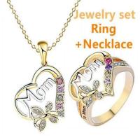 Tibetan Style Jewelry Sets, finger ring & necklace, with 5cm extender chain, fashion jewelry & different size for choice & with rhinestone, nickel, lead & cadmium free, Length:Approx 40 cm, Sold By Set