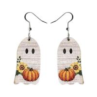 Wood Drop Earring with Iron Ghost printing & for woman 61mm Sold By Pair