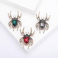 Zinc Alloy Brooch with Crystal Spider antique gold color plated Halloween Jewelry Gift & for woman & with rhinestone Sold By PC