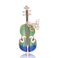 Zinc Alloy Brooch Violin gold color plated Hand-Painted Enamel Glaze & for woman & with rhinestone Sold By PC