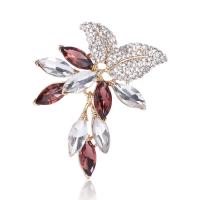 Tibetan Style Brooch, with Crystal, Leaf, plated, for woman & with rhinestone, more colors for choice, 46x64mm, Sold By PC