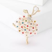 Zinc Alloy Brooch with Resin & Plastic Pearl Dancing Girl gold color plated for woman & with rhinestone Sold By PC