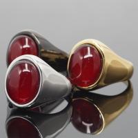 Titanium Steel Finger Ring, -val Cats Eye & Üveg, galvanizált, egynemű & különböző méretű a választás, több színt a választás, Méret:7-12, Által értékesített PC
