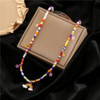 Glasperlen -Halsketten-, Zinklegierung, mit Seedbead, mit Verlängerungskettchen von 5cm, Modeschmuck & für Frau, farbenfroh, frei von Nickel, Blei & Kadmium, Länge:ca. 40 cm, verkauft von PC