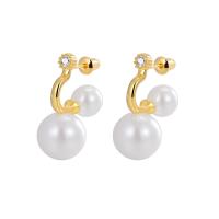 Brass Stud Earring with Cubic Zirconia & Plastic Pearl Round plated fashion jewelry & for woman nickel lead & cadmium free Sold By Pair