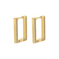 Brass Hoop Earring, with Cubic Zirconia, Rectangle, plated, fashion jewelry & for woman, more colors for choice, nickel, lead & cadmium free, 7x13mm, Sold By Pair