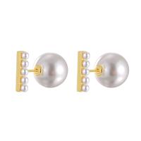 Brass Stud Earring with Plastic Pearl Round plated fashion jewelry & for woman nickel lead & cadmium free Sold By Pair
