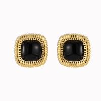 Brass Stud Earring with Resin Square gold color plated fashion jewelry & for woman black nickel lead & cadmium free Sold By Pair