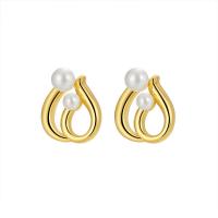 Brass Stud Earring, with Plastic Pearl, plated, fashion jewelry & for woman & hollow, more colors for choice, nickel, lead & cadmium free, 15x18mm, Sold By Pair