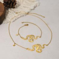 Fashion Stainless Steel Jewelry Sets, 304 Stainless Steel, with 1.18inch,1.97inch extender chain, Snake, 18K gold plated, fashion jewelry & different styles for choice & for woman, golden, 45x24mm, Sold Per Approx 6.5 Inch, Approx 16.93 Inch Strand