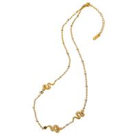 Titanium Steel Necklace, with 1.97inch extender chain, Snake, 18K gold plated, fashion jewelry & for woman & with rhinestone, golden, 18mm, Sold Per Approx 16.54 Inch Strand