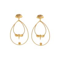 Stainless Steel Drop Earring, 304 Stainless Steel, 18K gold plated, fashion jewelry & for woman, golden, 55x34mm, Sold By Pair