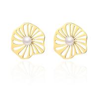 Titanium Steel  Earring, with Plastic Pearl, 18K gold plated, fashion jewelry & for woman, golden, 35mm, Sold By Pair