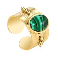 Anel de dedo de aço de partículas, Partículas de aço, with malaquitta, banhado, joias de moda & para mulher, dourado, vendido por PC