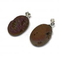 Bijoux Pendentifs en pierres gemmes, pierre gemme, avec alliage de zinc, ovale, Placage de couleur argentée, DIY, plus de couleurs à choisir, 14x23mm, Vendu par PC