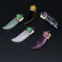 Gemstone Pendants Jewelry Natural Stone with Brass Knife gold color plated DIY nickel lead & cadmium free Sold By PC