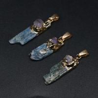 Bijoux Pendentifs en pierres gemmes, pierre gemme, avec laiton, Placage de couleur d'or, DIY, couleurs mélangées, 13x35mm, Vendu par PC