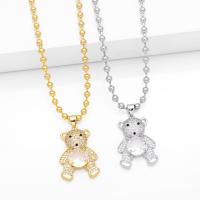 Cubic Zircon Micro Pave Brass Necklace, with 5cm extender chain, Bear, plated, fashion jewelry & micro pave cubic zirconia, more colors for choice, nickel, lead & cadmium free, 31x18mm, Length:42 cm, Sold By PC