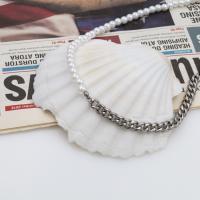Stainless Steel Jewelry Necklace, 304 Stainless Steel, with Plastic Pearl, with 5cm extender chain, fashion jewelry & for woman, nickel, lead & cadmium free, Length:Approx 50 cm, Sold By PC