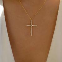 Zinklegierung Schmuck Halskette, Kreuz, plattiert, Modeschmuck & für Frau & mit Strass, frei von Nickel, Blei & Kadmium, verkauft von PC