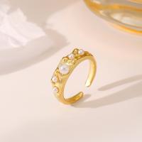 Zinc Alloy Finger Ring with Plastic Pearl plated fashion jewelry & for woman golden nickel lead & cadmium free 17mm Sold By PC
