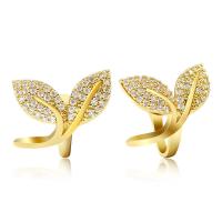 Fashion Earring Cuff and Wraps Brass Leaf real gold plated micro pave cubic zirconia & for woman Sold By Pair