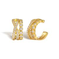 Fashion Earring Cuff and Wraps, Brass, real gold plated, micro pave cubic zirconia & for woman, golden, Sold By Pair