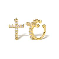 Fashion Earring Cuff and Wraps Brass Cross real gold plated micro pave cubic zirconia & for woman golden Sold By Pair